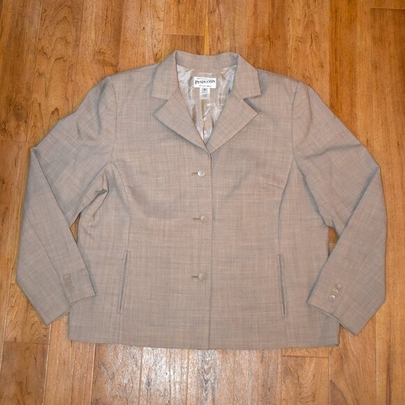 Pendleton Jackets & Blazers - Pendleton Tan Patterned Lined‎ Stretch Wool Blazer Sz 16
